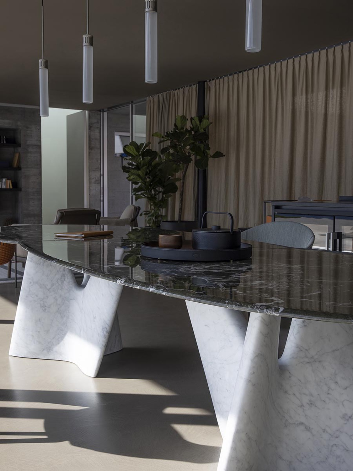 Modern Oval Marble Dining Table with Sculptural Base - Image 4