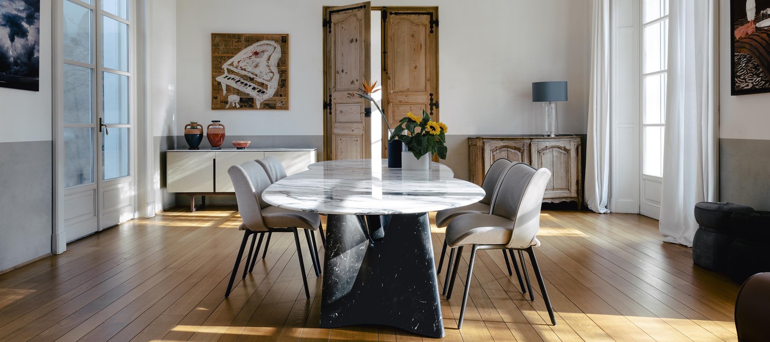 Modern Oval Marble Dining Table with Sculptural Base - Image 7