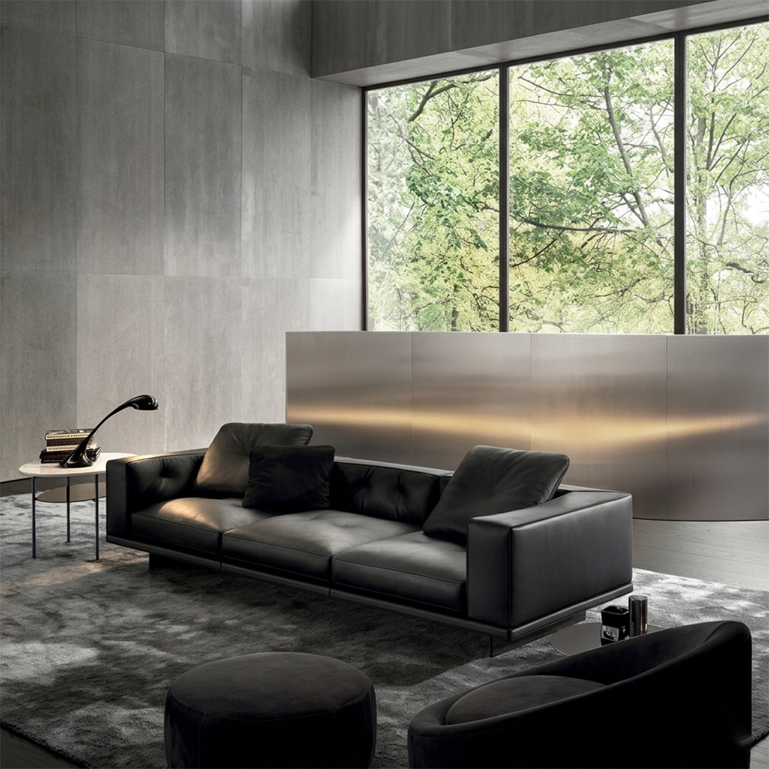 Luxury Modern Black Leather Sofa Set - Image 3