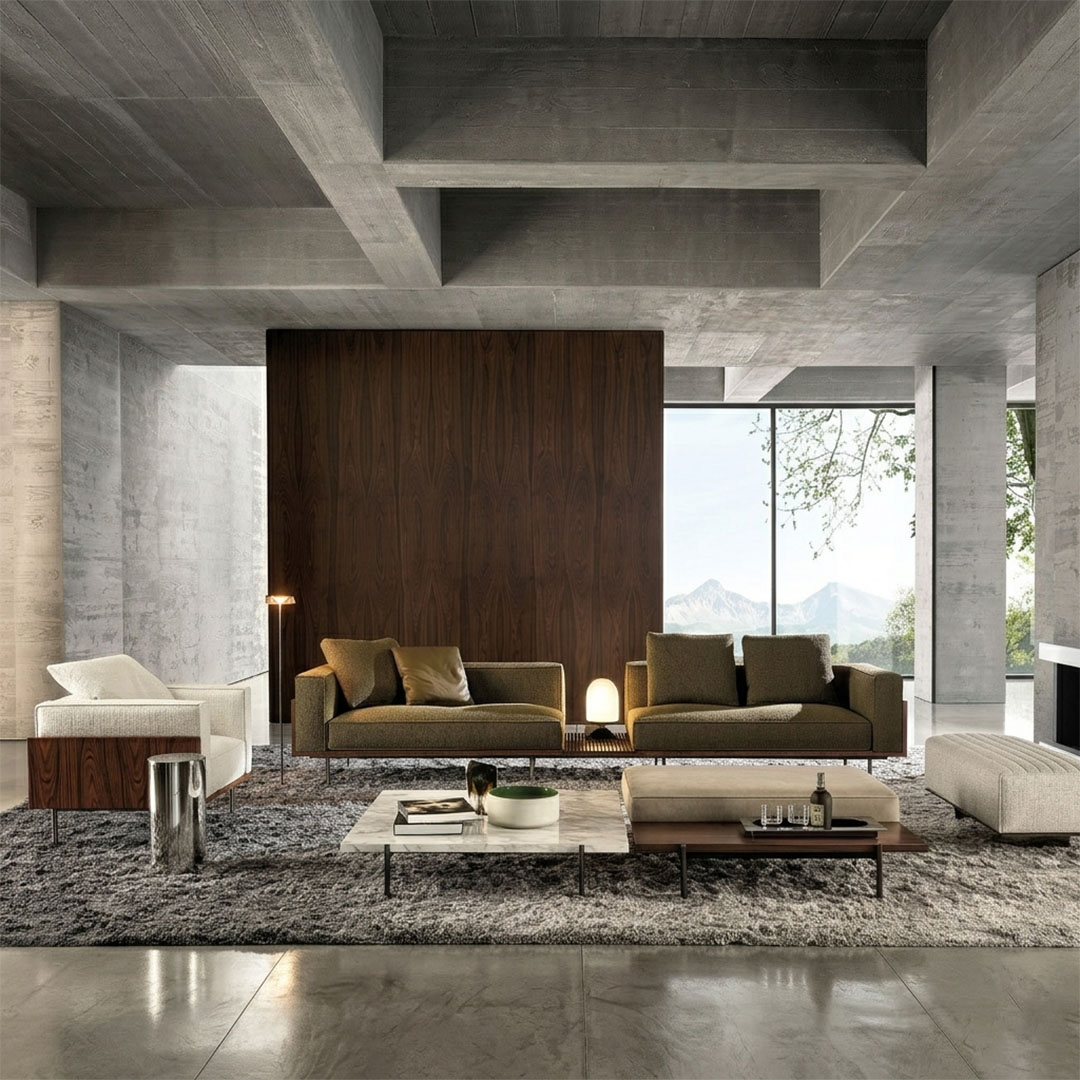 Horizon Modular Fabric Sofa with Integrated Slat Wood Bridge Table - Image 3