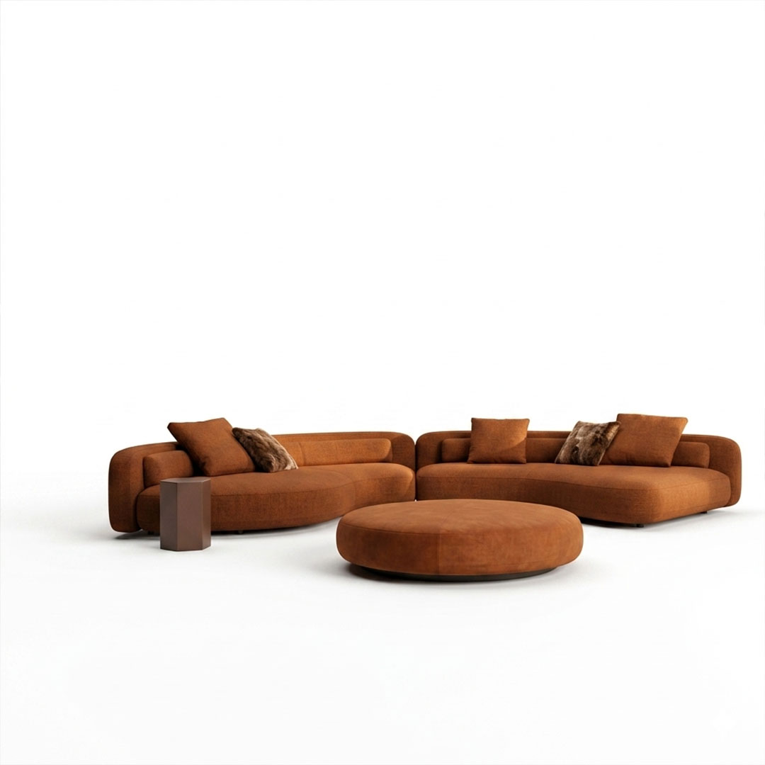 Modern Curved Sectional Sofa Set with Ottoman