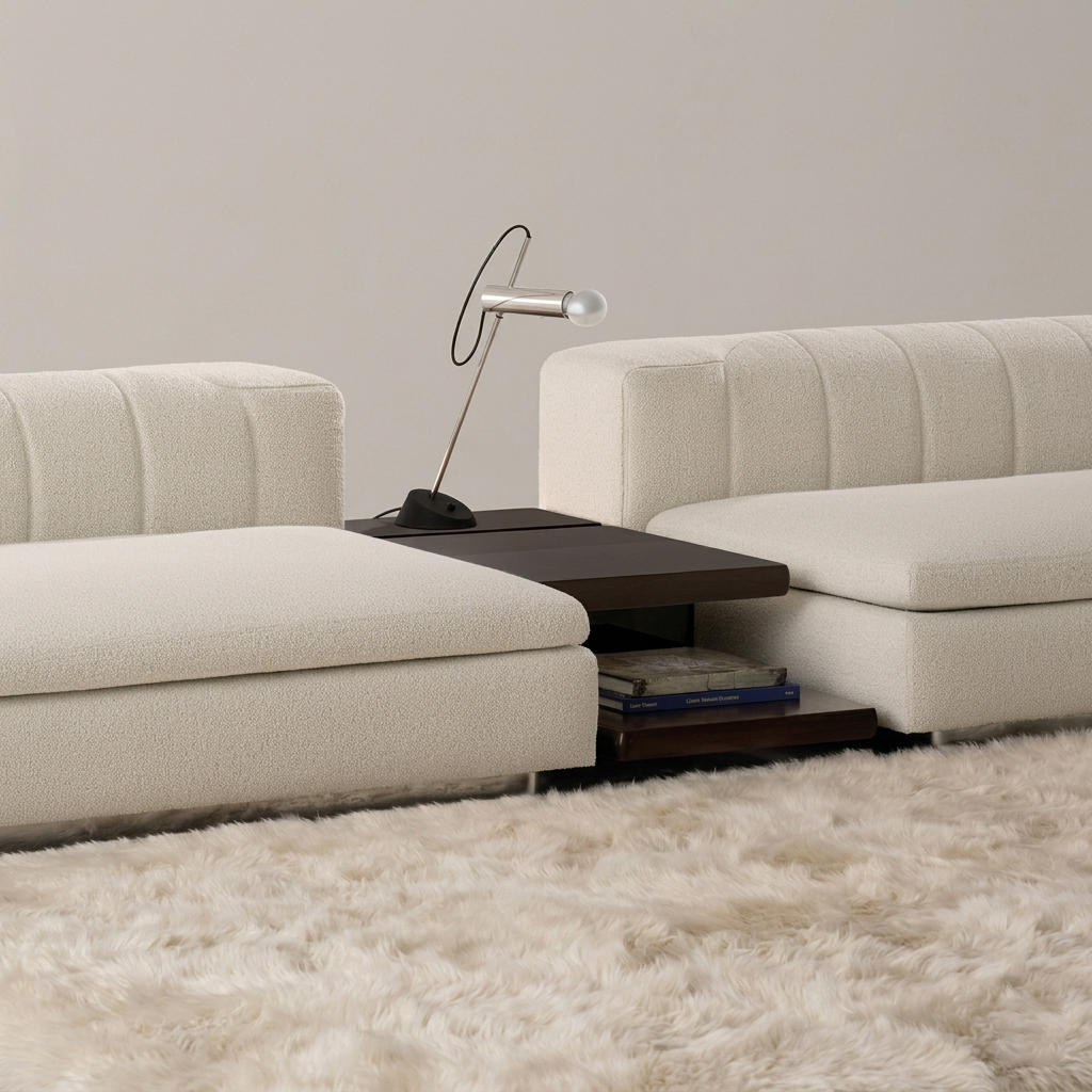 Minimalist Bouclé L-Shape Sectional Sofa with Accent Pillows – Cream White - Image 2