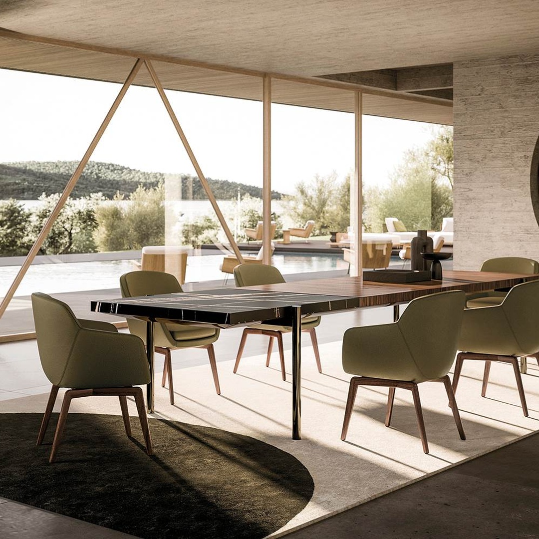 Luxury Two-Tone Marble & Wood Dining Table - Image 3